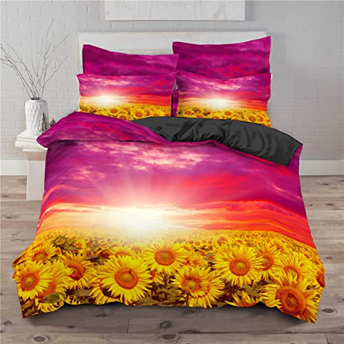 huitutu Gelbe Sonnenblumen Bettwäsche Set Tropische Blumen Botanisch Muster Bettbezug Set Naturpflanzen Bettwäsche 155x220cm Dekor Mikrofaser Betten Set +1 Kissenbezüge 80 x 80 cm von huitutu