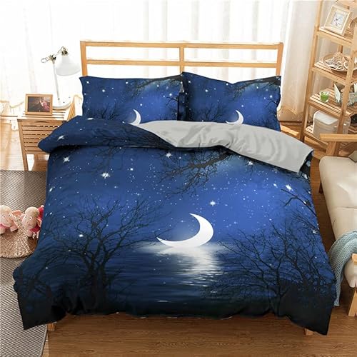 huitutu Karikatur Mond und Stern Bettwäsche Set 220x240cm Galaxis Stern Bettbezug Set für Kinder Jungen Mädchen Sternenhimmel Betten Set Langlebig + 2 Kissenbezug 80x80cm von huitutu