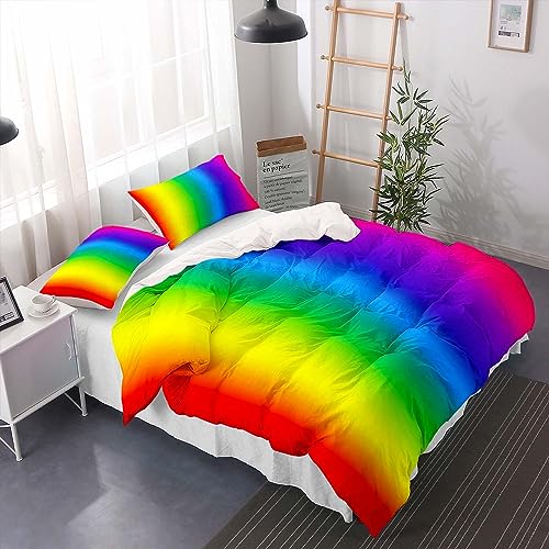 huitutu Regenbogen-Farbverlauf Bettwäsche-Set 155x220cm Jungen Mädchen Mikrofaser Bettwäsche Bunte Farbverlauf Regenbogen Muster Pflegeleicht Bettbezug und 1 Kissenbezug 80x80cm von huitutu