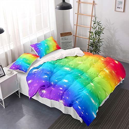 huitutu Regenbogen Starlight Bettwäsche-Set 135x200cm Mädchen Jungen Mikrofaser Bettwäsche Gold Glitter Star Rainbow Muster Bettbezug und 1 Kissenbezug 80x80cm von huitutu