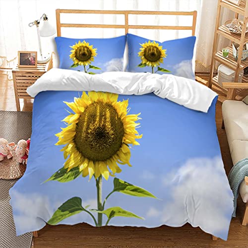 huitutu Sonnenblume Bettwäsche Set 135x200cm Himmel Wolken Gelb Sonnenblume Mikrofaser Bettbezug Jungen Mädchen Sonnenblume Bettwäsche und 1 Kissenbezug 80x80cm von huitutu