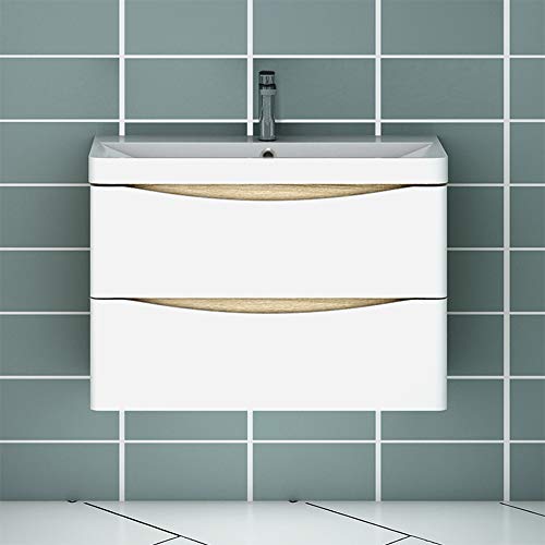 huiyang Badmöbel-Set,Waschbecken mit Unterschrank,Waschtischunterschrank,80cm Weiß+Eiche von huiyang