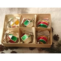 Antike, Fröhlich, Bunte Christbaumkugeln, Brokante, Vintage, 6 Stück.aus Den 30Er Jahren.zapfen Und Laternen Lauscha, Gablonz.wunderschön, Rarität von huldazart