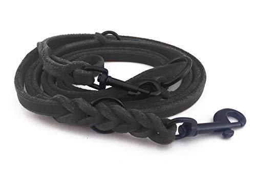 Fettleder Führleine 3-Fach verstellbare Lederleine geflochten für Hunde 96 Modelle zur Auswahl (2,40m x 15mm, schwarz, schwarz Matte Haken) von hund-natuerlich