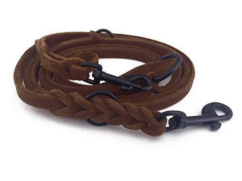 Fettleder Führleine 3-Fach verstellbare Lederleine geflochten für Hunde 96 Modelle zur Auswahl (2,40m x 8mm, braun, schwarz Matte Haken) von Hund natürlich