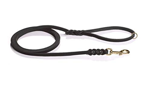 Fettlederleine 1,35m schwarz mit Handschlaufe, Ring + Messing Haken Lederleine (135cm x 12mm) von hund-natuerlich