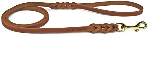 Fettlederleine geflochten 1m, 1,35m, 2,20m mit Handschlaufe (1m x 8mm Cognac Messing) von Hund natürlich