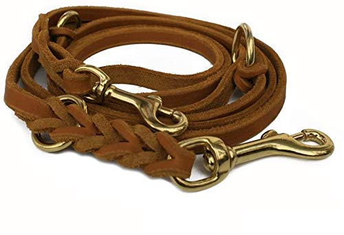 Lederleine 3-Fach verstellbar Cognac Hellbraun Hundeleine aus Leder, Messing Fettlederleine braun (2,40m x 8mm) von Hund natürlich
