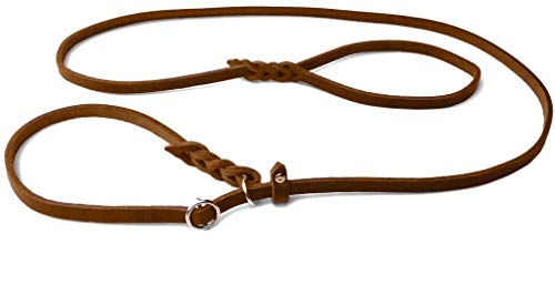 Fettleder Moxonleine Retrieverleine aus Leder Cognac mit Zugstop, Chrom (150cm x 8mm) von Hund natürlich