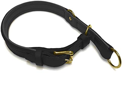 Zugstopp Lederhalsband für Hunde Schlupfhalsband schwarz, Messing Gr. 60 von Hund natürlich