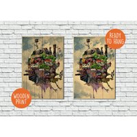 Howl's Moving Castle Wood Print - Ready To Hang, Sophie & Howl, Anime Wall Art, Studio Ghibli Decor, Panel/ Plain Effect Wooden von hundarnim