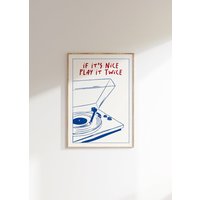 Music Wall Art Play It Twice Record Player Poster, Retro Groovy Print Gift Lover, Home Vintage Exhibition French Trendy von hundarnim