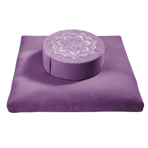 hunnidspace Meditationskissen mit waschbarem Premium-Samtbezug,100% Memory Foam quadratisches Bodenkissen und Buchweizenkissen Sitzen für Erwachsene und Kinder Sitzen, Yoga, Lesen (Lila) von hunnidspace