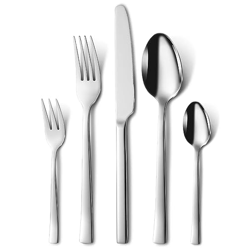 Besteck Set 6 personen, Hunnycook 30-teilig Edelstahl Essbesteck mit Gabel Löffel Messer, Besteckset für Haus/Küche/Restaurant/Outdoor, Hochglanzpoliert, Spülmaschinenfest von hunnycook