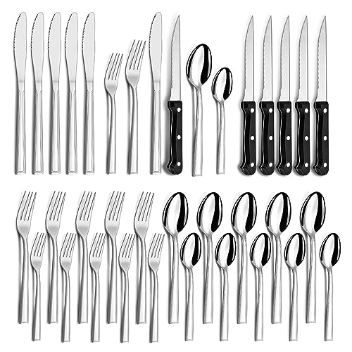 Besteck Set 6 Personen, Hunnycook 36 teilig Essbesteck mit Steakmesser, Besteckset Edelstahl mit Messer Gabel Löffel für Restaurant/Party/Hochzeit, Spülmaschinenfest von hunnycook