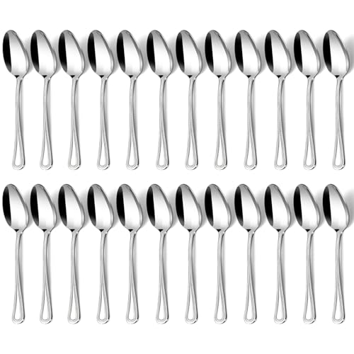 Hunnycook Suppenlöffel 24 Stück, Edelstahl Löffel Set mit Perlenrand, 7.1 inch (19 cm) Esslöffel, Hochglanzpoliert Tafellöffel für Haushalte & das Esszimmer, Spülmaschinenfest von hunnycook