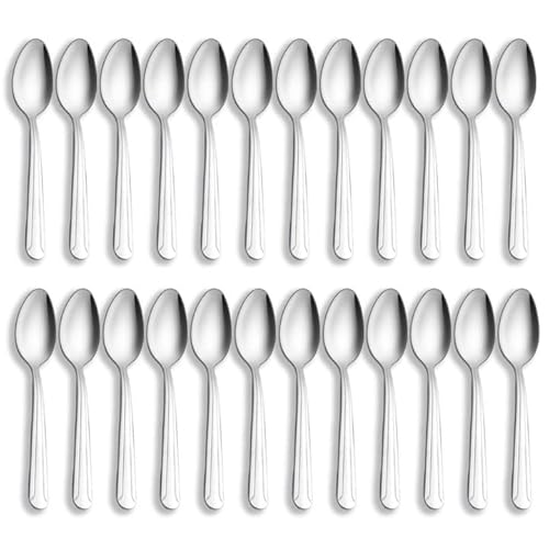 Teelöffel-Set, 24-teilig, Teelöffel-Set (15 cm), lebensmittelechtes Edelstahllöffel, Besteck, hochglanzpoliert, Dessertlöffel-Set für Zuhause, Küche oder Restaurant, spülmaschinenfest von hunnycook
