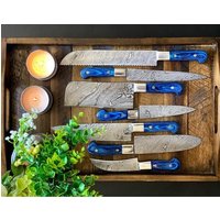 Messer-Set, Handgemachte Damast-stahlmesser, Schönes Geschenk Für Sie Oder Ihn, 7 Rasiermesser Scharfe Messer von huntingkniveshub
