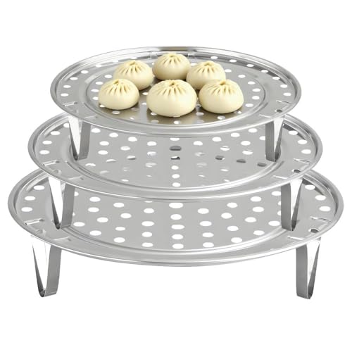 huoanpo 3-teiliger ​​Dämpfeinsatz​​ mit abnehmbaren Füßen - Edelstahl ​​Dünsteinsatz Topf​​ Zubehör | Stapelbarer ​​Dampfeinsatz für Topf​​ für Haushaltsküche und Druckkochtöpfe (18/20/22 cm) von huoanpo