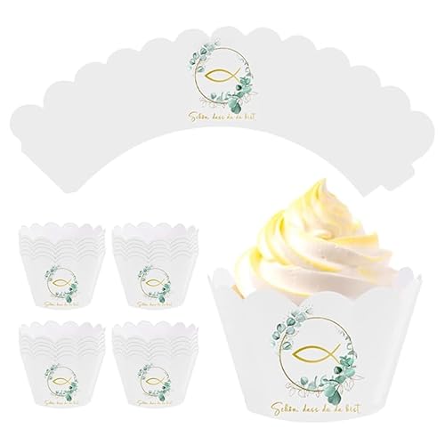 Huoflame 100 Stück Cupcake Wrappers - Papier Muffinförmchen mit Eukalyptuskranz - Cupcake Deko für Hochzeit, Geburtstag, Taufe, Party, Babyparty - Nicht für den Ofen geeignet von huoflame
