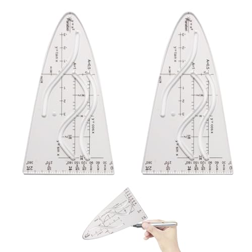 Huoflame Parabelschablone Mathe 2 Stück – Transparente Cosinus Lineal Vorlage, Geometrie Schablone für Sinus Tangens Kurvenzeichnen – Präzises Schüler Lineal für Schule Unterricht Büro von huoflame