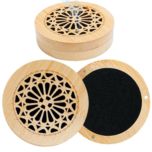 Huoflame Räucherstäbchenhalter Bambus rund - Diffuser ohne Strom für ätherische Öle, Aromatherapie & Raumduft - Kompakter Duftstein mit Deckel für Meditation, Yoga (1, Eleganz 2) von huoflame