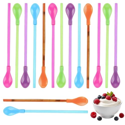 Huoflame Strohhalmlöffel 2-in-1 Plastik Trinkhalme mit Löffel - Wiederverwendbare Bunte Strohhalme Kunststoff Set - Ideal für Smoothies, Cocktails, Milchshakes, Bubble Tea, Kinder & Party Huoflame Strohhalmlöffel 2-in-1 Plastik Trinkhalme mit Löffel - Wiederverwendbare Bunte Strohhalme Kunststoff Set - Ideal für Smoothies, Cocktails, Milchshakes, Bubble Tea, Kinder & Party von huoflame