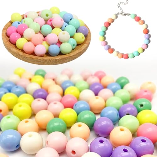 Huoflame Acryl Set 10mm – Bunte matte zum Auffädeln, perlenset für Armbänder, DIY Schmuckherstellung, Beads für Kinder & Erwachsene – 300 Stück Kunststoff in Muggelsteine Stil von huoflame