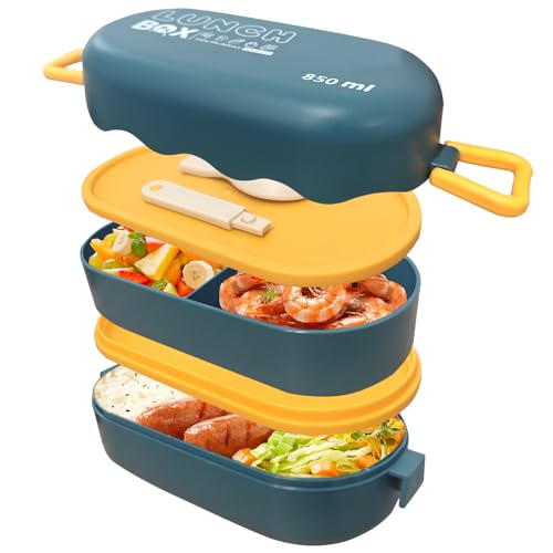 Huotflame Bento Box Lunchbox mit Besteck – Kompakte Doppel-Schicht Brotdose 850ml für Erwachsene & Kinder – Mikrowellengeeignet BPA-frei Snackbox mit Fächern für Schule Büro Camping Huotflame Bento Box Lunchbox mit Besteck – Kompakte Doppel-Schicht Brotdose 850ml für Erwachsene & Kinder – Mikrowellengeeignet BPA-frei Snackbox mit Fächern für Schule Büro Camping von huoflame