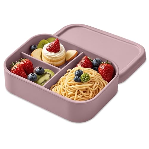Huotflame Bento Box Silikon Brotdose – BPA-freie Essensbox mit Fächern, Mikrowellengeeignet & Auslaufsicher – Kinder & Erwachsene 800ml für Schule Büro Picknick von huoflame
