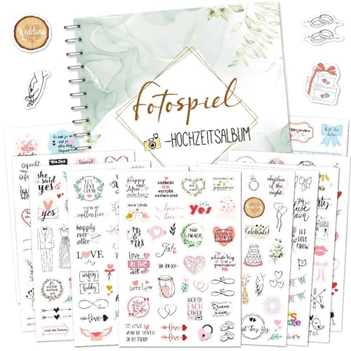 huoflame Gästebuch Hochzeit DIY Fotobuch - Vintage Hochzeitsalbum mit 5 Bögen Aufkleber in Deutsch, Hochwertige Doppelpapier Seiten, Kreative Gestaltung für Brautpaar & Gäste - Hochzeitsdeko für Tisc von huoflame