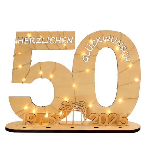 Huotflame Geburtstag Holz Gästebuch 18 oder 50 Jahre – Geldgeschenk aus Buxbaum Holz mit LED, Gravurfläche & Ständer – Personalisierte Geburtstagsdeko für Frauen Männer Familie (50) von huoflame