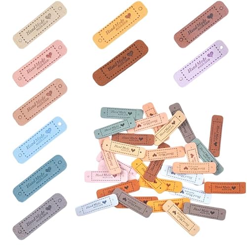 Huoflame Handmade Label zum Annähen – 50 Stück Bunte Mikrofaseretiketten mit Herzmotiv – DIY Etiketten in 10 Farben für Hüte Kleidung Stricken Basteln – Handgemachte Accessoires für Nähen und Dekorat Huoflame Handmade Label zum Annähen – 50 Stück Bunte Mikrofaseretiketten mit Herzmotiv – DIY Etiketten in 10 Farben für Hüte Kleidung Stricken Basteln – Handgemachte Accessoires für Nähen und Dekorat von huoflame