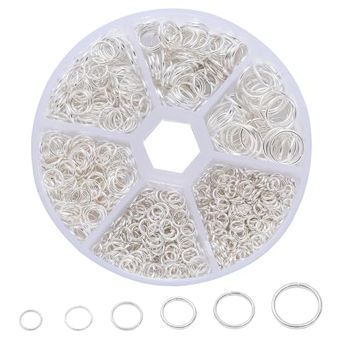 Huoflame Jump Rings DIY Set – 970 Stück offene Ringe, Alloy Biegeringe für Schmuckherstellung – 85g Sortiment für Ohrringe Armbänder Kettenreparatur Bastelbedarf Gold & Silber (Silber) von huoflame