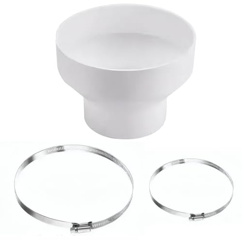 Huoflame Reduzierstück 150-100mm für Lüftungssystem – Robuster Kunststoff Abluftschlauch Adapter mit 2 Edelstahl Rohrschellen – Kompatibel mit Abluftrohr Dunstabzugshaube, Lüftungsrohr 100mm, Fallroh von huoflame