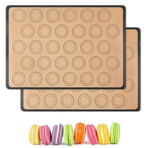 Huoflame Silikon Backmatte 2er Set – Antihaft Macarons Backmatte aus Glasfaser für gleichmäßiges Backen – BPA-frei, wiederverwendbar, 42x29.5cm Backunterlage für Macarons, Kekse, Brot, Pizza von huoflame