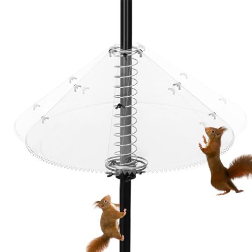 Eichhörnchen-Leitblech für Vogelfutterstangen, 48,3 cm, transparenter Polycarbonat-Eichhörnchenschutz mit Stahlfeder und Metallschnalle, Wickelschutz für Vogelfutterstation, hält Eichhörnchen und von hurifeng