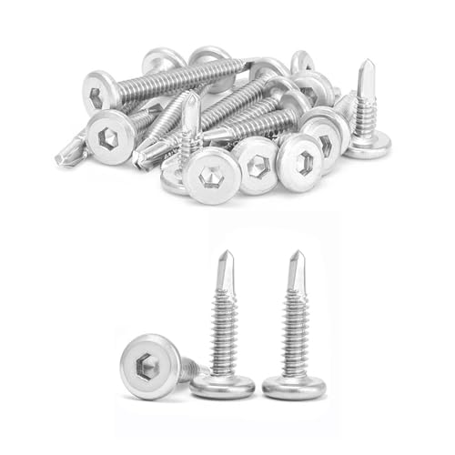 Hurifeng 100 Stück Selbstschneidende Edelstahl Bohrschrauben M5.5 – Innensechskantschrauben Flachkopf Blechschrauben – Rostfreie 410 Schrauben für Metallbau, Zaunmontage und Heimwerken (5.5 * 16mm) von hurifeng