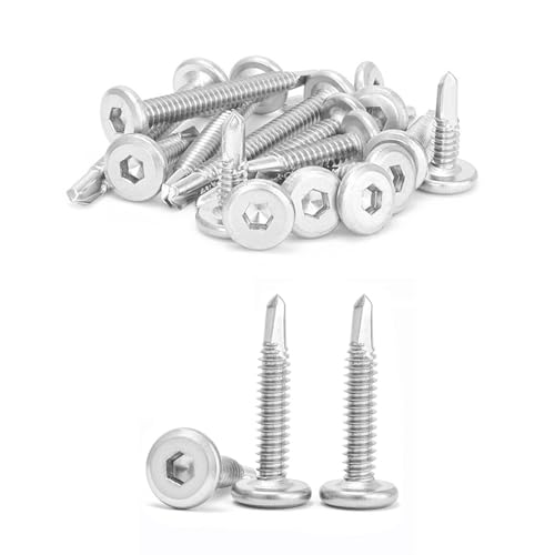 Hurifeng 100 Stück Selbstschneidende Edelstahl Bohrschrauben M5.5 – Innensechskantschrauben Flachkopf Blechschrauben – Rostfreie 410 Schrauben für Metallbau, Zaunmontage und Heimwerken (5.5 * 19mm) von hurifeng