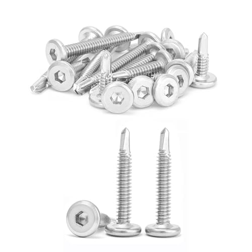 Hurifeng 100 Stück Selbstschneidende Edelstahl Bohrschrauben M5.5 – Innensechskantschrauben Flachkopf Blechschrauben – Rostfreie 410 Schrauben für Metallbau, Zaunmontage und Heimwerken (5.5 * 25mm) von hurifeng