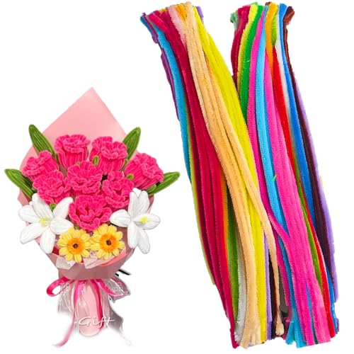 Hurifeng 200pc Pfeifenreiniger DIY Bastelset – Basteln Sie Ihre eigenen Blumensträuße, Dekorationen, mit Basteldraht und Blumenband für Kinder und Erwachsene (Bunt) von hurifeng