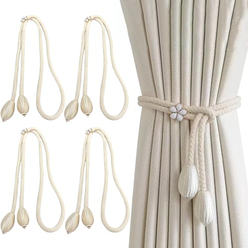 Hurifeng Vorhang Raffhalter 4 Stück - Handgefertigte Baumwoll Seil Vorhangbänder, Verstellbare Curtain Rope Buckle - 50cm Elastisch für 3-8m Gardinen, Ideal für Wohnzimmer Schlafzimmer Balkon Boho Dek Hurifeng Vorhang Raffhalter 4 Stück - Handgefertigte Baumwoll Seil Vorhangbänder, Verstellbare Curtain Rope Buckle - 50cm Elastisch für 3-8m Gardinen, Ideal für Wohnzimmer Schlafzimmer Balkon Boho Dek von hurifeng