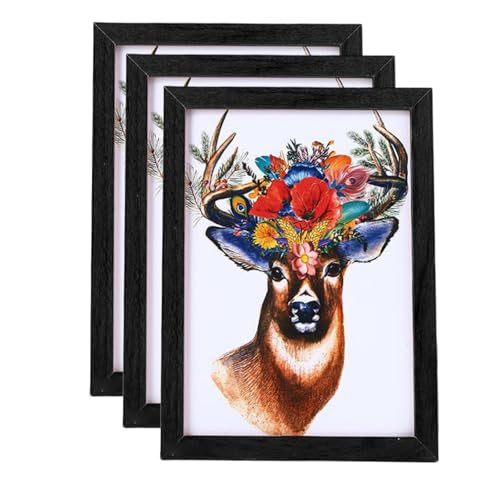 hurifeng Bilderrahmen Schwarz – 3er-Set Holzoptik Rahmen für A3 und A4 Formate, zum Aufhängen oder Aufstellen, ideal für Fotos, Poster, Zertifikate (Schwarz, A3) von hurifeng