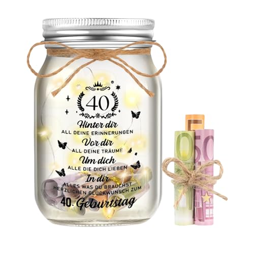 hurifeng LED Flaschenlicht Wunschflasche für 18. und 40. Geburtstag - Warmes Licht Glasflasche Deko für Garten Terrasse Wohnzimmer - Originelle Geschenkidee für Frauen Männer Freunde (40 Jahre) von hurifeng