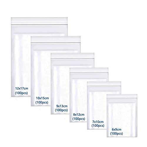 huruirui 600Stück Druckverschlussbeutel,zip beutel Wiederverschließbare Durchsichtige Plastikbeutel Klein Verschlussbeutel 6 Größen Zipper Beutel Set Kleine Wasserdichter 100μm von huruirui