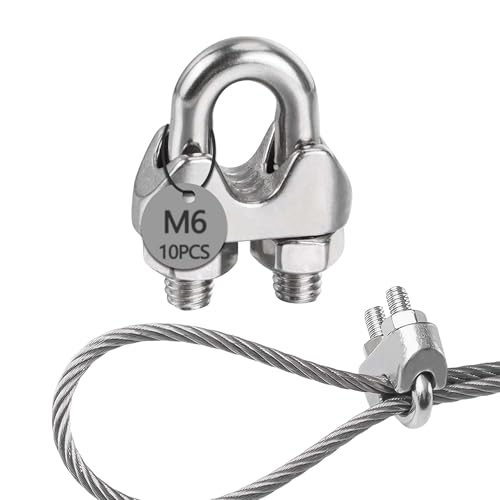 huruirui Drahtseilklemme 6mm 10pcs Edelstahl 304 Seilklemmen Stahlseil Klemme Seilverbinder Bügelseilklemme für Stahlseil Stahlkabel Stahldraht Fixiert Passend für Ø 6 mm Draht (M6) von huruirui