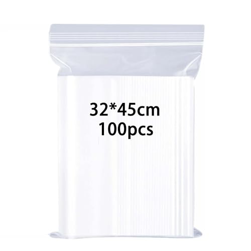 huruirui Druckverschlussbeutel 32X45cm Wiederverschließbare Beutel Durchsichtige Großen Zipper Beutel Plastikbeutel Verschlussbeutel Wasserdichter Büro Kleidung Reisen Aufbewahrung 100Stück 100μm von huruirui