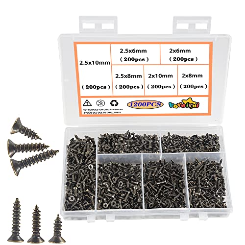 huruirui M2 M2.5 Kleine Schrauben set,Holzschrauben Selbstschneidende Schrauben Lang 6mm 8mm 10mm Flachkopf Kreuzkopf Blechschrauben Set Teile für die Gerätereparatur Schwarz 1200Stück von huruirui