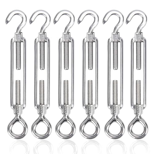 huruirui M4 Spannschloss Seilspanner Edelstahl 304 Drahtseil Spanner Spannschlösser mit Haken und Öse Verstellbare Drahtseilspanner für Sonnensegel Rankhilfe, Gartendraht, Seilsystem Spanner 6pcs von huruirui