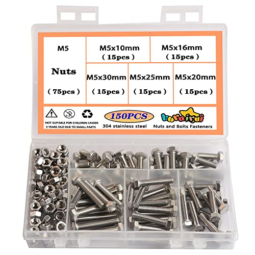 huruirui M5 Schrauben Set 304 Edelstahl Schrauben und Muttern Set - Rostfrei Maschinenschrauben Sortiment Kit Zylinderschrauben Hex Bolzen Für 3D Modell Projekt 150pcs huruirui M5 Schrauben Set 304 Edelstahl Schrauben und Muttern Set - Rostfrei Maschinenschrauben Sortiment Kit Zylinderschrauben Hex Bolzen Für 3D Modell Projekt 150pcs von huruirui